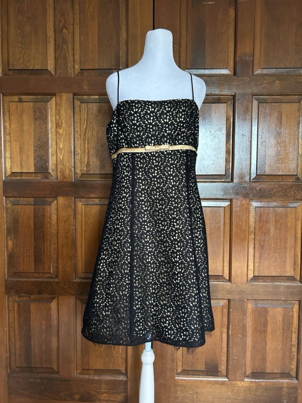 Vintage Betsy & Adam Size 14 Black Lace Gold‎ Empire Waist Dress Y2K Coquette - Picture 2 of 9